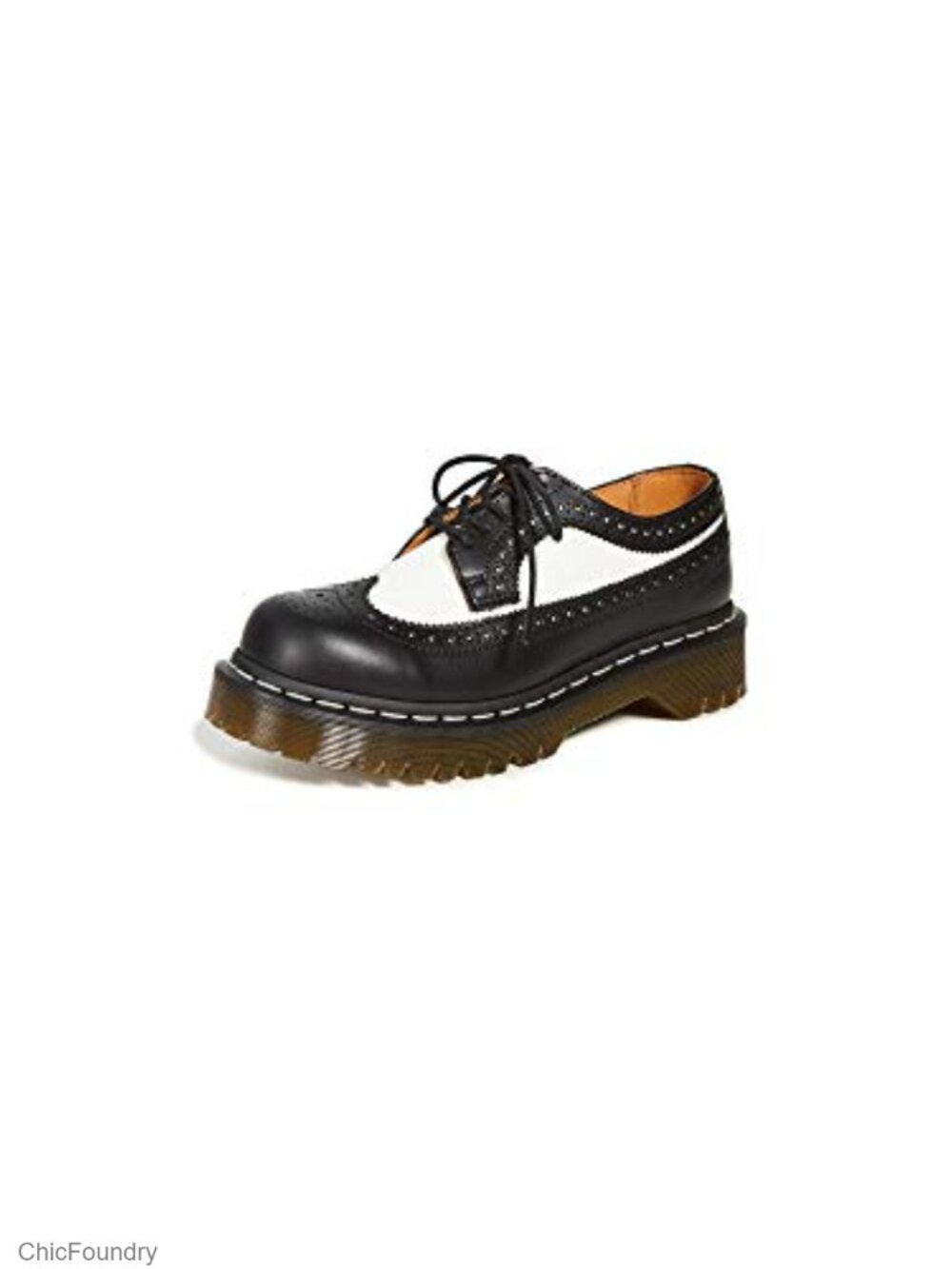 Dr. Martens Black White Leather Wingtip Lace-Up Oxford Platform Shoes